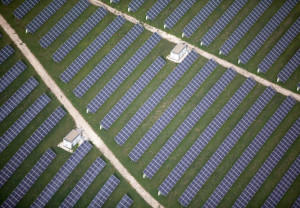 birds eye view of solar panel installations